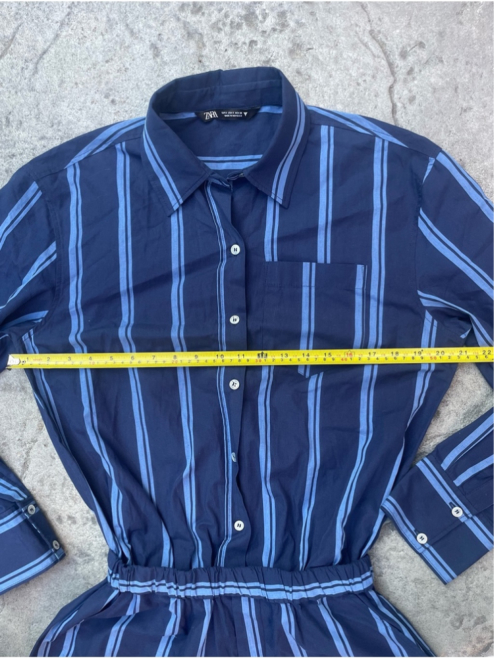 Zara Striped Shirt Romper | Navy Blue | Size L | Linen Blend | Long Sleeve - Picture 6 of 10
